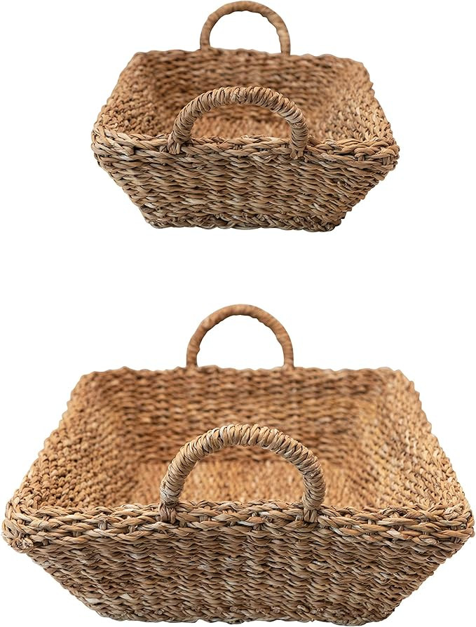 Bloomingville Decorative Hand-Woven Seagrass Double Walled Handles, Natural, Set of 2 Tray, 2 Cou... | Amazon (US)