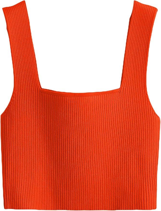 Verdusa Women's Square Neck Sleeveless Solid Ribbed Knit Crop Top Tank | Amazon (US)