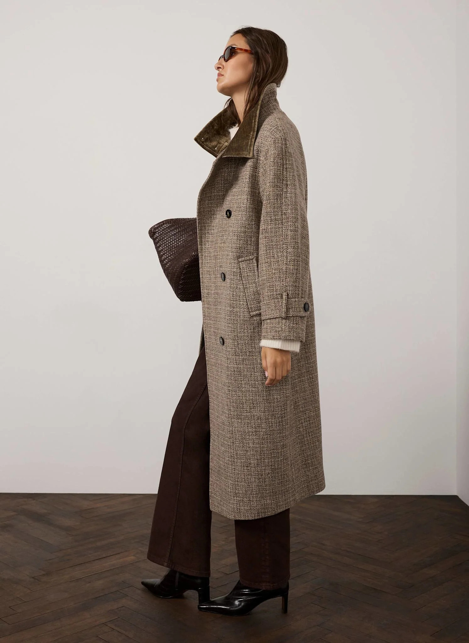 Neutral Wool Blend Heritage Check Coat | Mint Velvet - ROW