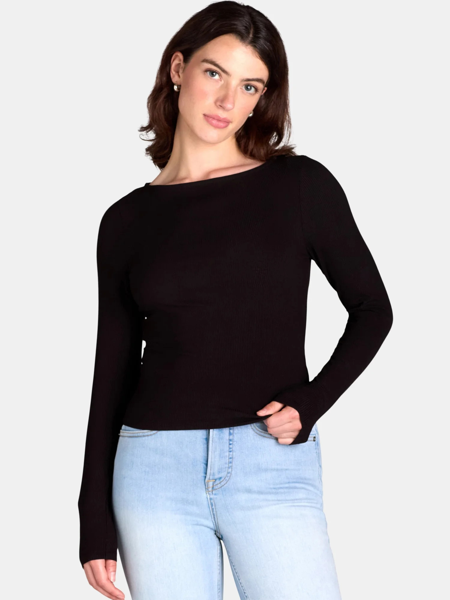 No Boundaries Ballet Back Ribbed Knit Top, Women's and Women's Plus | Walmart (US)