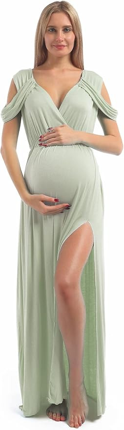 Maternity Dress for Photography Off Shoulder Gown Side Split Maxi Pregnancy Dresses for Baby Show... | Amazon (US)
