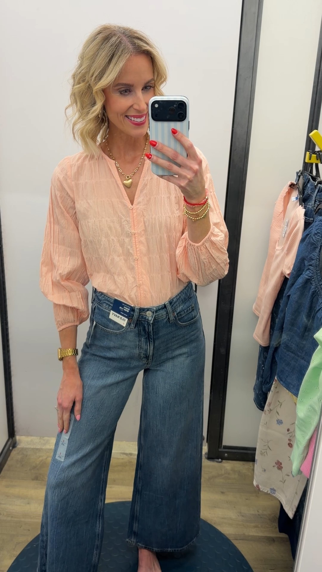 Old navy spring top and wide leg jeans!