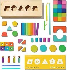 LOVEVERY | The Block Set | Solid Wood Building Blocks and Shapes + Wooden Storage Box, 70 Pieces,... | Amazon (US)