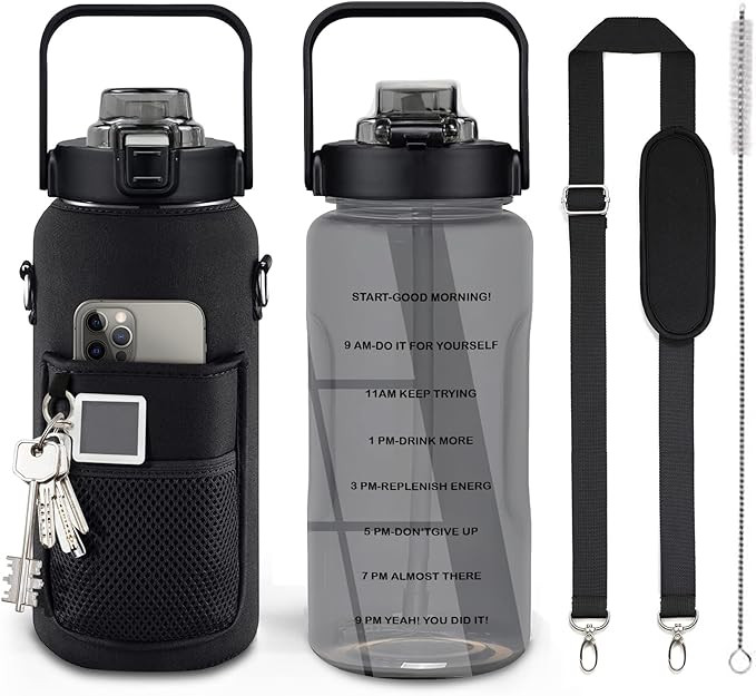 Half Gallon Water Bottle with Sleeve, 64OZ Motivational Water Bottle with Straw & Time Marker, BP... | Amazon (US)