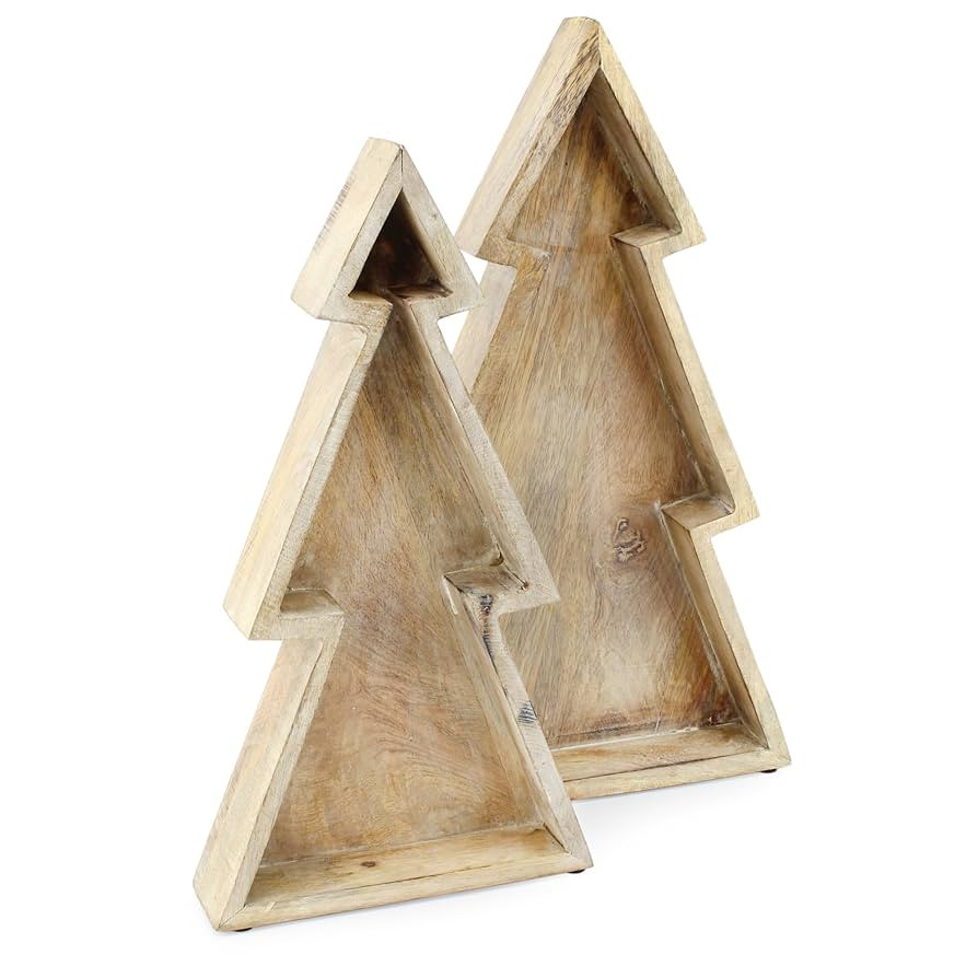 AuldHome Design Wooden Christmas Tree Trays (Nested Set of 2, Natural), Distressed Rustic Farmhou... | Amazon (US)