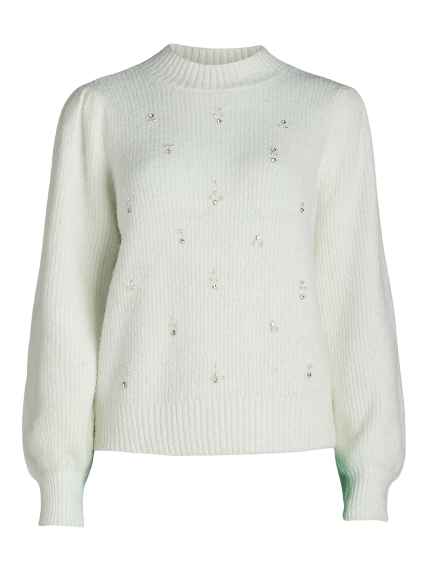 Free Assembly Women’s Beaded Sweater with Puff Sleeves, Midweight, Sizes XS-XXXL - Walmart.com | Walmart (US)