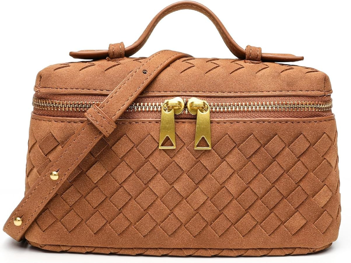 Suede Woven Crossbody Bags For Women Small Leather Top Handle Handbag Trendy Clutch Purse Bag Adj... | Amazon (US)