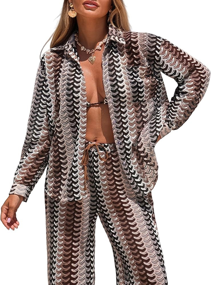 ZAFUL Womens Beach Cover Up Summer Lightweight Cardigans Crochet Boho Swimsuit Cover Up Long Slee... | Amazon (US)