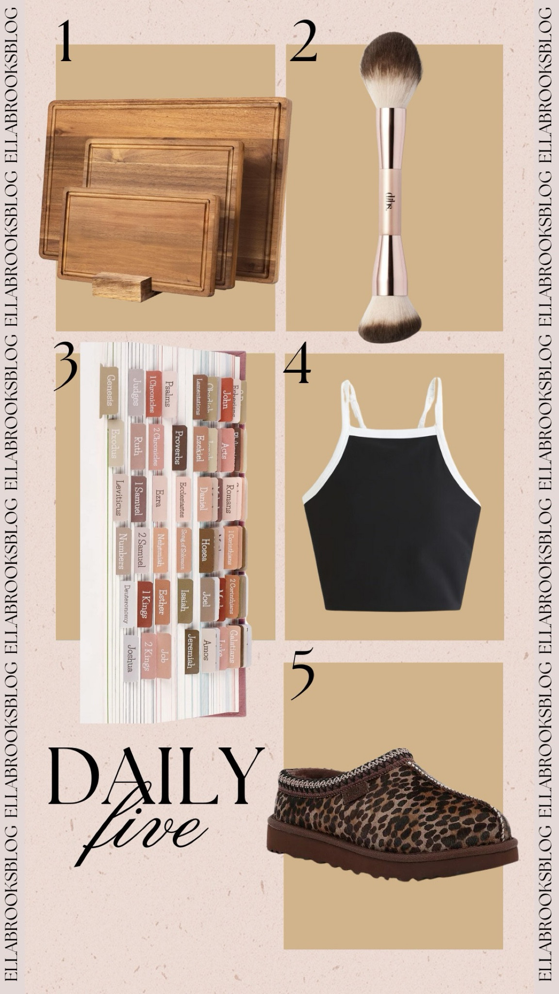 Daily 5🤍
amazon home, amazon finds, beauty find, makeup brush, ugg slippers, leopard print slippers, abercrombie athleisure, workout top

#LTKShoeCrush #LTKHome #LTKStyleTip