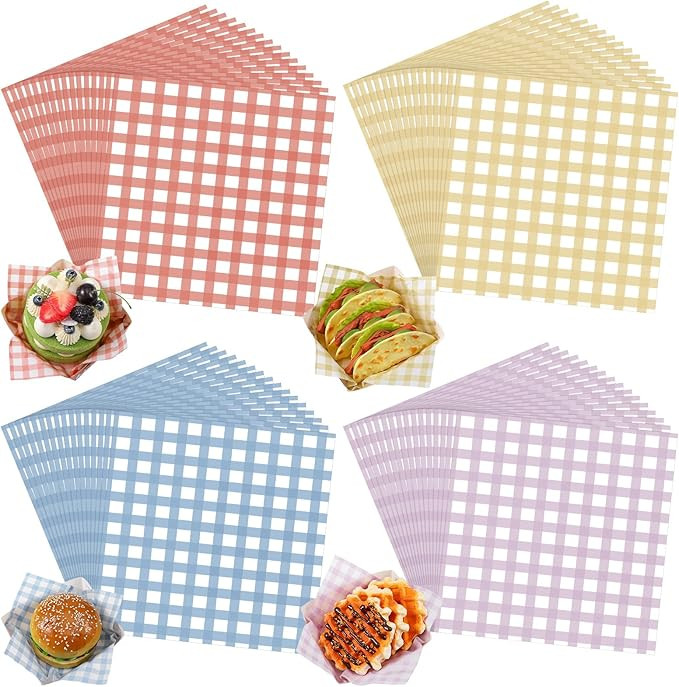 Honeydak 200 Pcs Checkered Wax Paper Sheets 7 x 7 Inch Variety Pack Checkered Deli Paper Sheets F... | Amazon (US)
