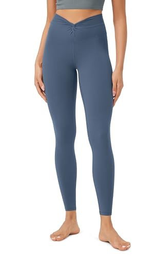 ODODOS Cloud Feeling Twist Yoga Leggings for Women 28" Full Length High Waist Crossover Yoga Pants, Ink Blue, Small | Amazon (US)