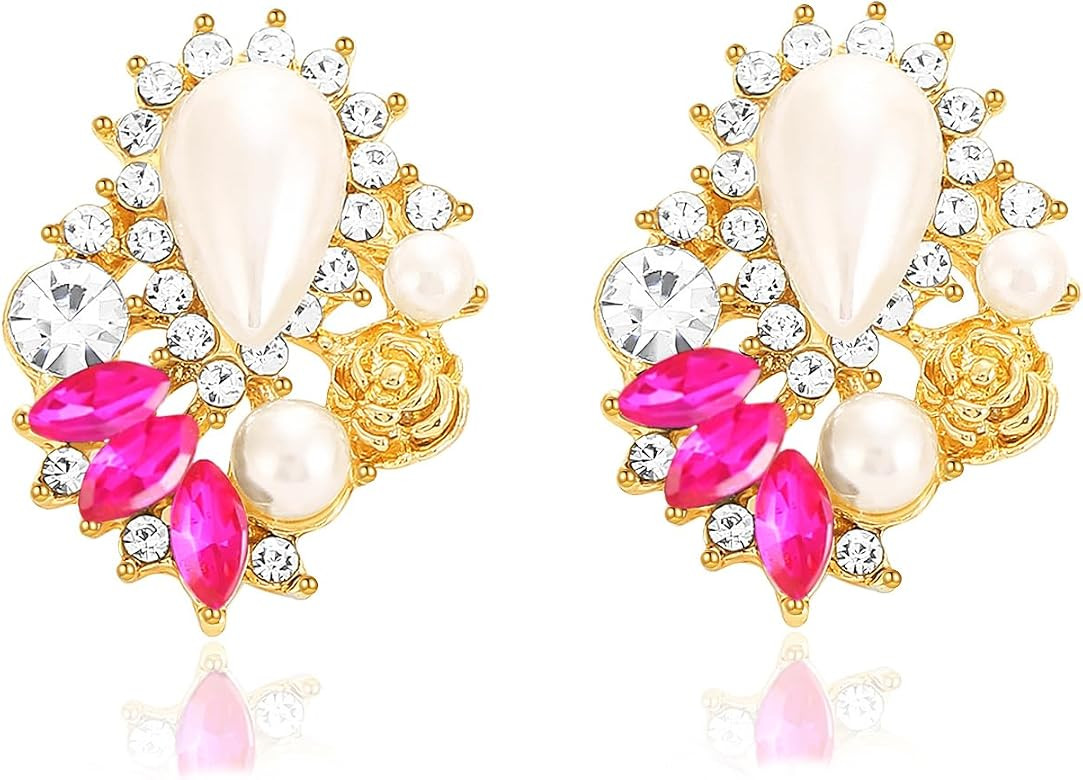 Moiegouct Rhinestone Pearl Drop Earrings Sparkly Crystal Pearl Stud Earrings for Women Wedding Br... | Amazon (US)