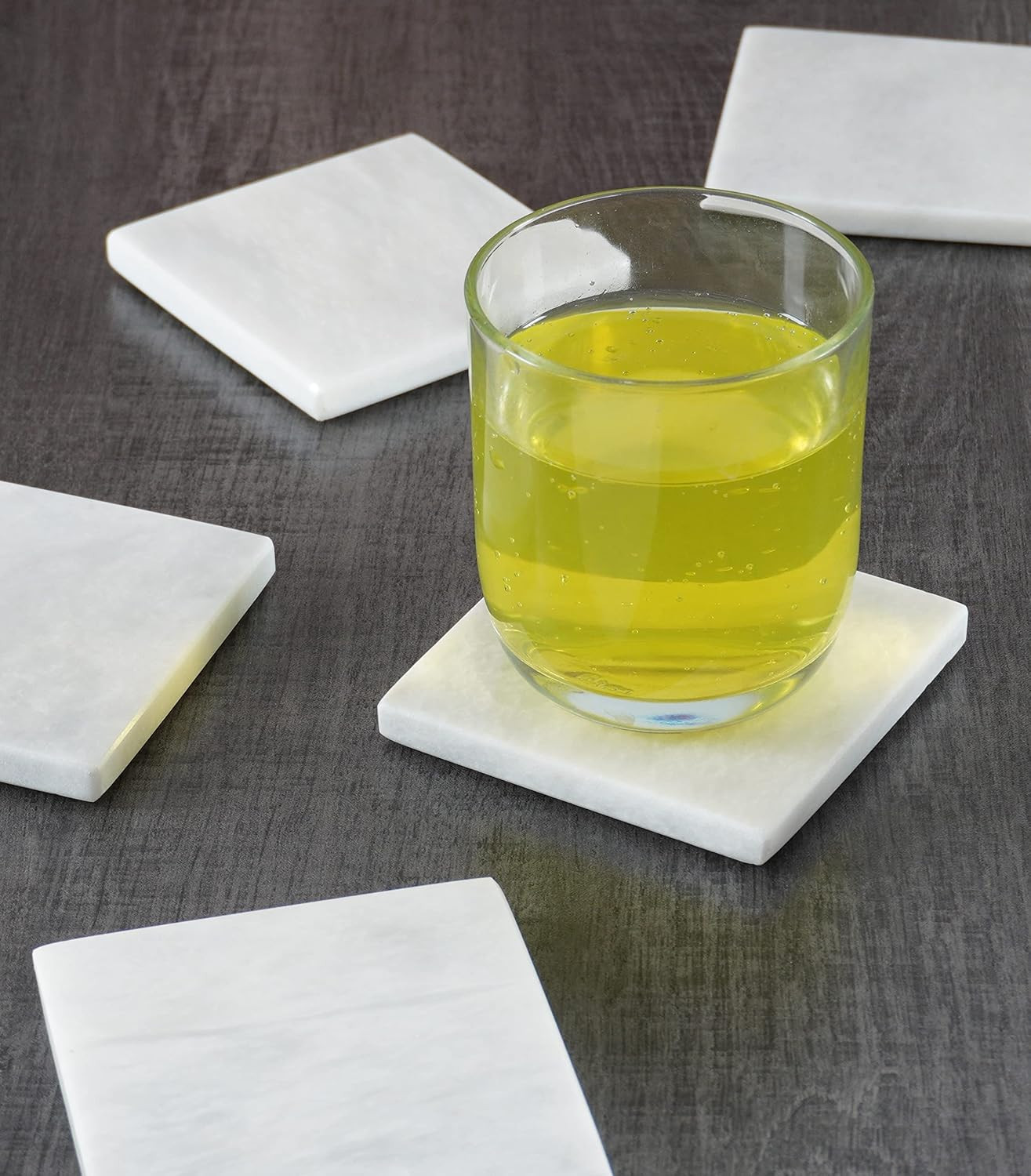 Coaster Set of 6 White Handmade Marble 3.5 Inch Bar Drink Cup Pad, Coffee Mug Square Coasters Set... | Amazon (US)
