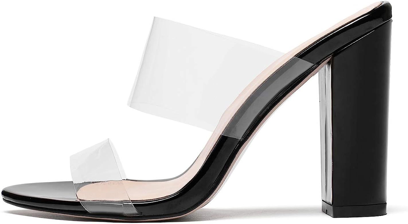 SAMMITOP Women's Open Toe Chunky Heel Sandals Transparent High Heel PVC Dress Shoes | Amazon (US)