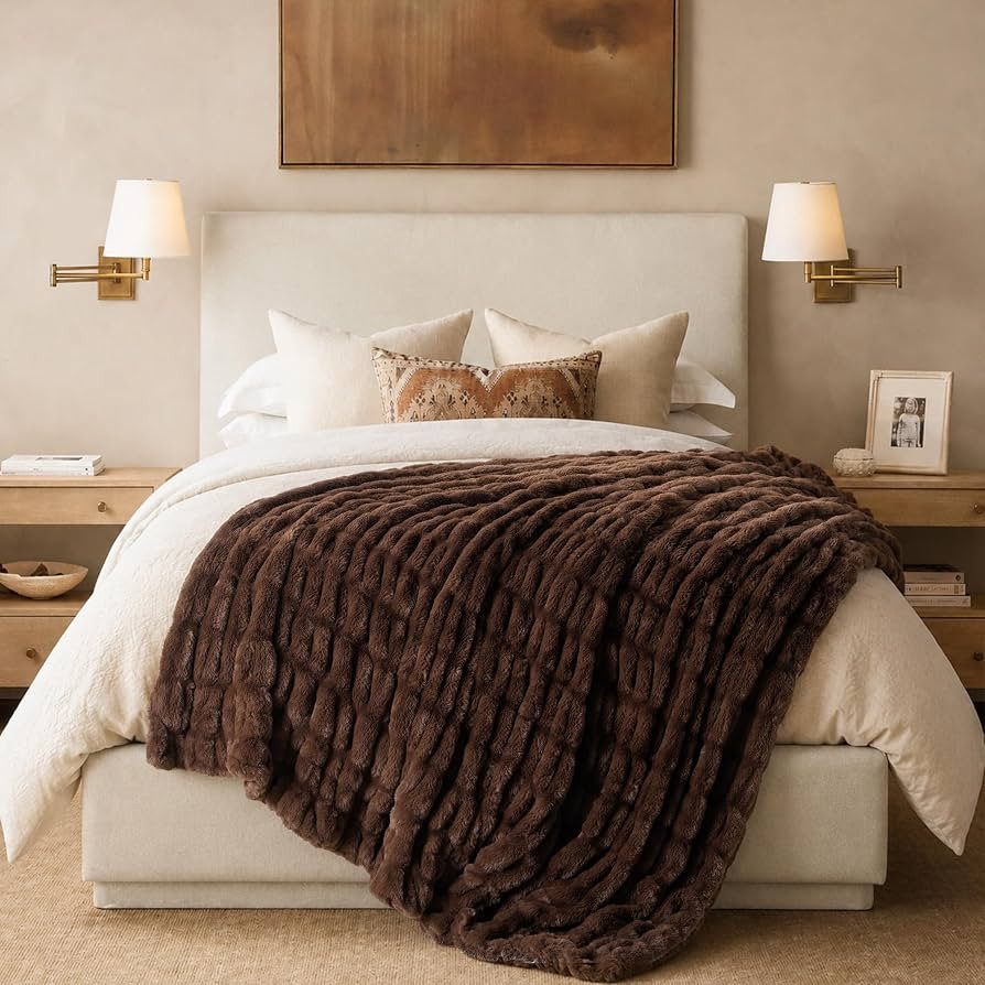 BATTILO Luxury Faux Fur Throw Blanket for Couch, 60"x80", Double Side | Amazon (US)