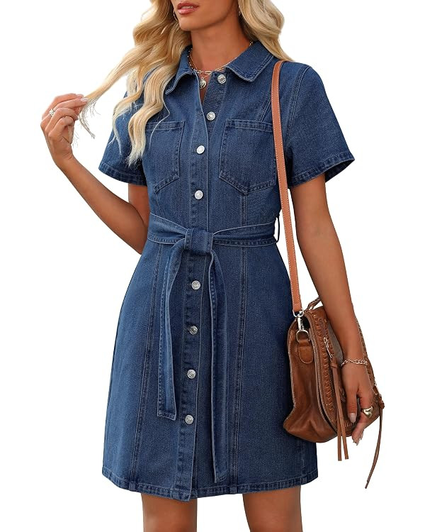Womens Denim Dress Jean Dress Western Country Outfits with Pocket | Stretchy Fabric,Denim Shirt D... | Amazon (US)