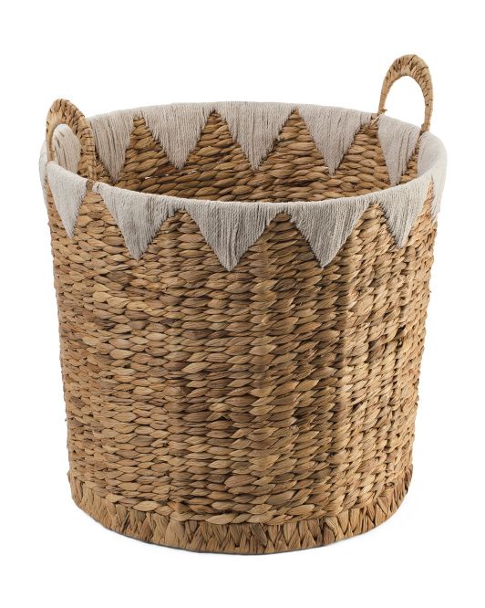 Medium Ricenut Round Basket With Yarn Top Detail | TJ Maxx