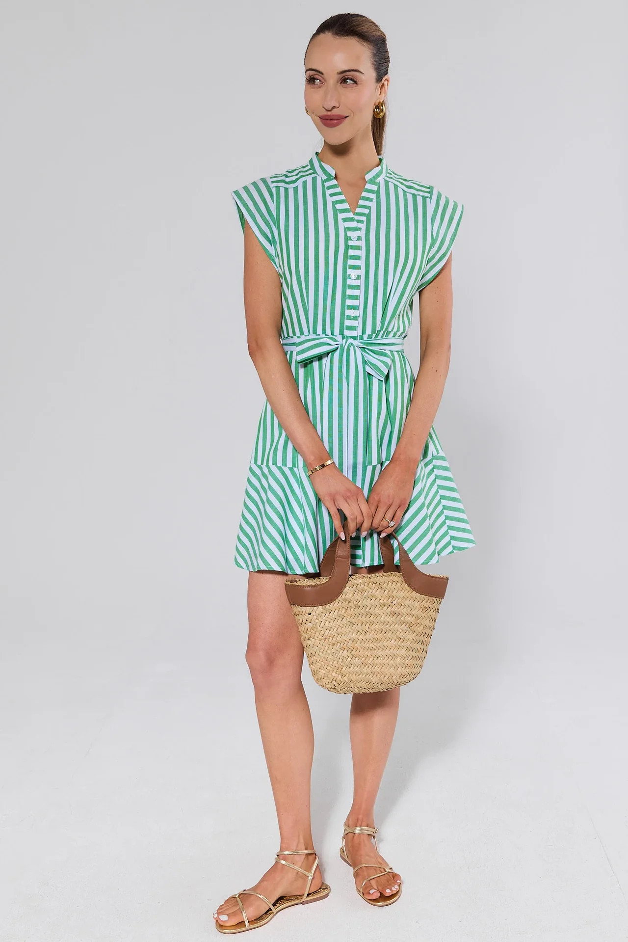 Erica Green Striped Short Dress | Avara