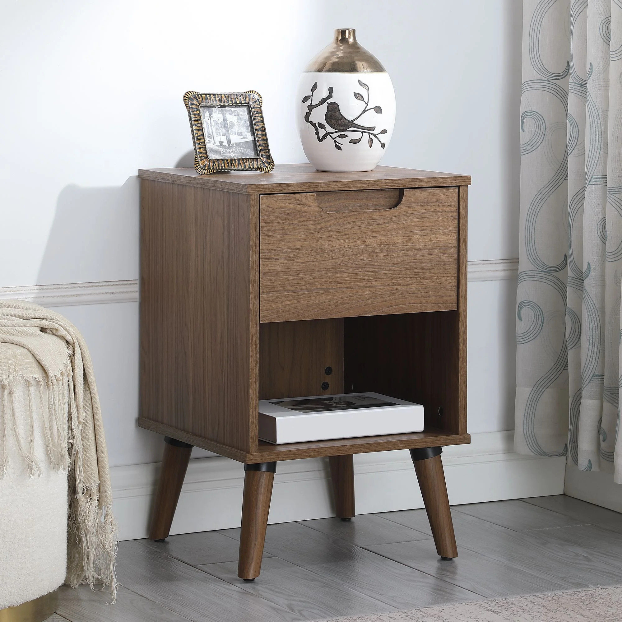 Mainstays Modern 1 Drawer Bedroom Nightstand, Brown Walnut | Walmart (US)