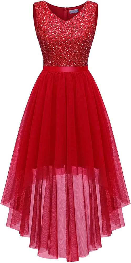 BeryLove Cocktail Formal Dresses 2025 Wedding Guest Party Prom Sleeveless Lace High Low Christmas... | Amazon (US)