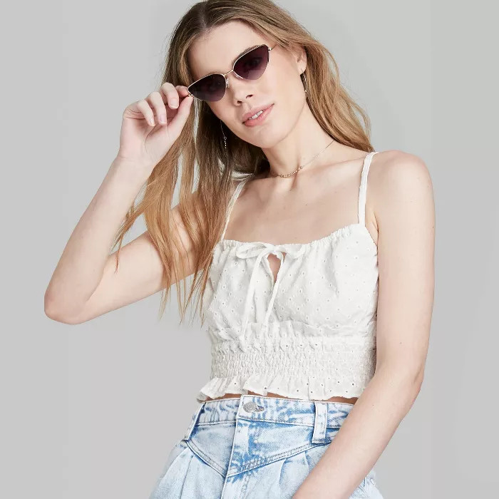 Women's Tie-Front Smocked Flutter Hem Tank Top - Wild Fable™ | Target