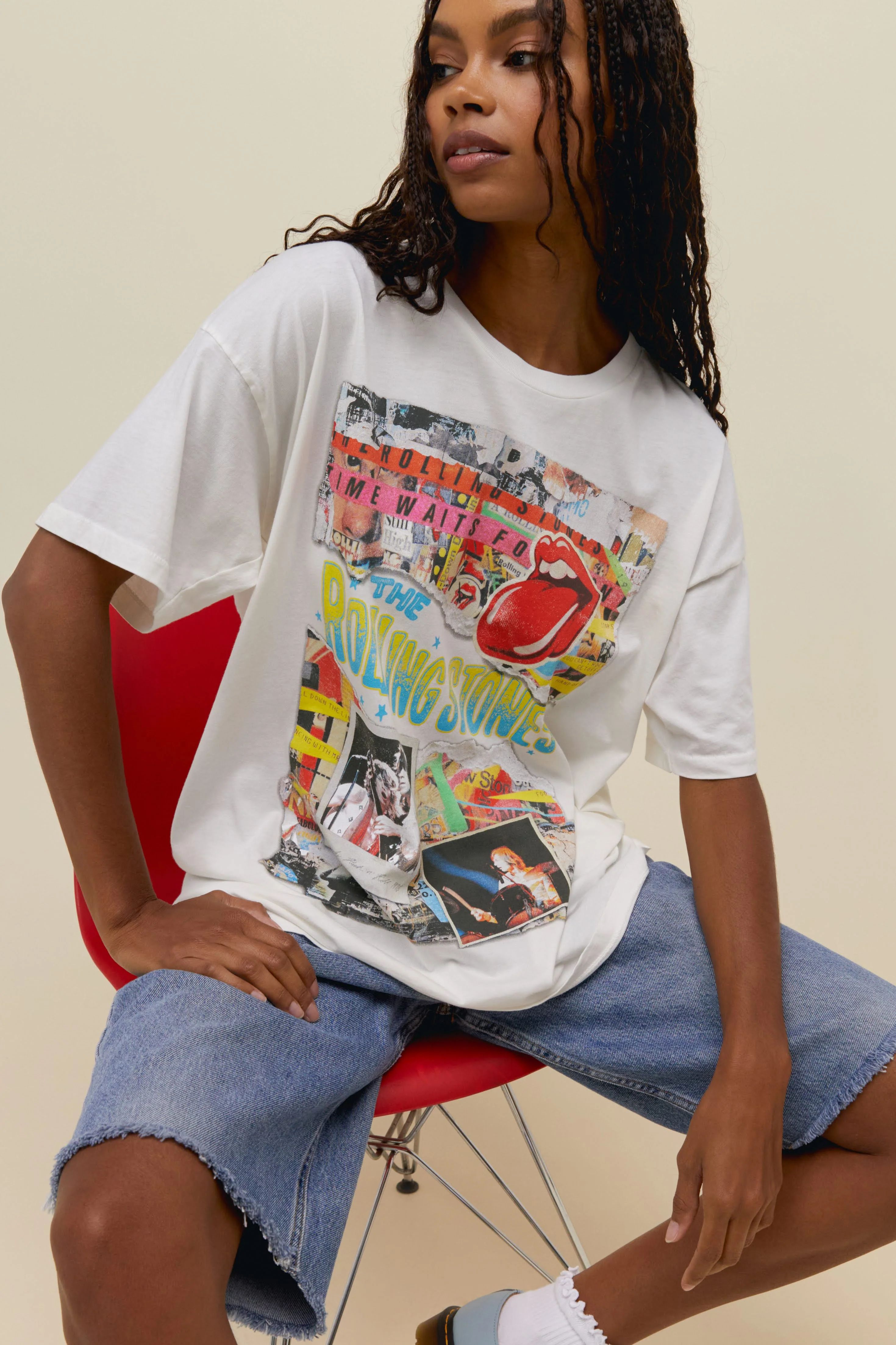 Rolling Stones Time Waits For No One Merch Tee in Vintage White | Daydreamer