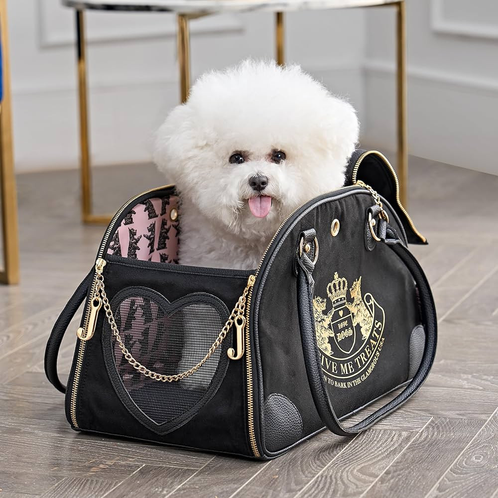 Juicy Couture Give Me Treats Pet Carrier - Stylish Black Travel Bag for Small Dogs and Cats | Amazon (US)