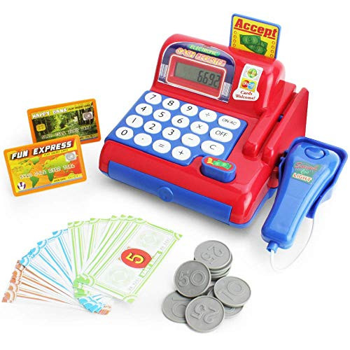 Boley Toy Cash Register with Scanner - Red and Blue Toddler Cash Register Toy for Kids with Calculat | Amazon (US)