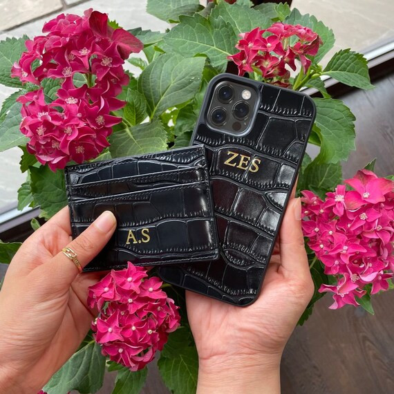 Black Croc Leather Gift Set iPhone Case and Card Holder for iPhone 11 11 Pro 11 Pro Max - 12/12 P... | Etsy (US)