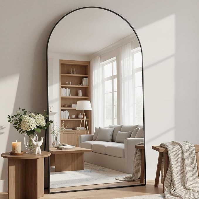 Full Length Mirror, 76"x44" Arched Floor Mirror Freestanding, Floor Standing Full Body Mirror wit... | Amazon (US)