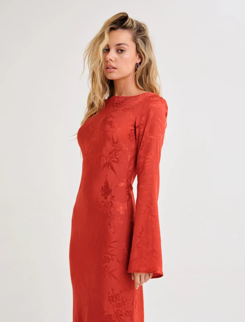 Sweet Talker Maxi Dress | Cinnamon Jacquard | Rumored