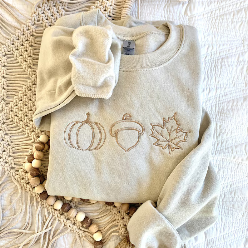 Embroidered Pumpkin Sweatshirt Cute Fall Hoodie Cozy Fall Hoodie Embroidered Crewneck Autumn Atti... | Etsy (US)