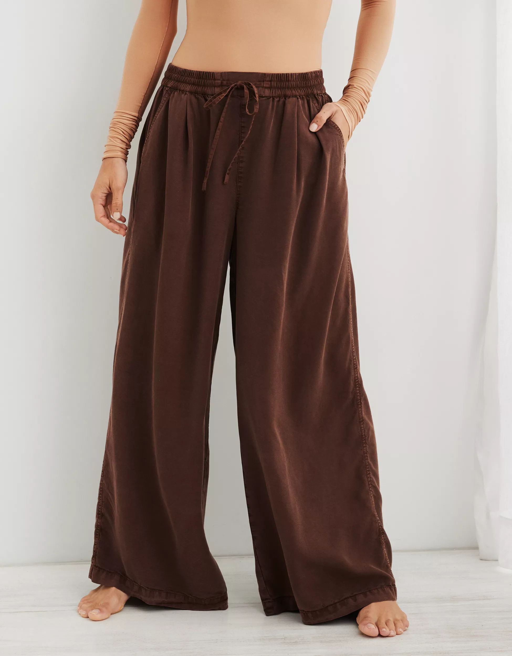 Aerie High Waisted Twill Wide Leg Pant | Aerie