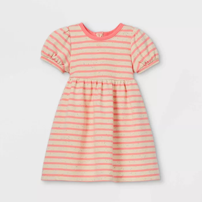 Toddler Girls' Striped Puff Sleeve Dress - Cat & Jack™ Pink | Target