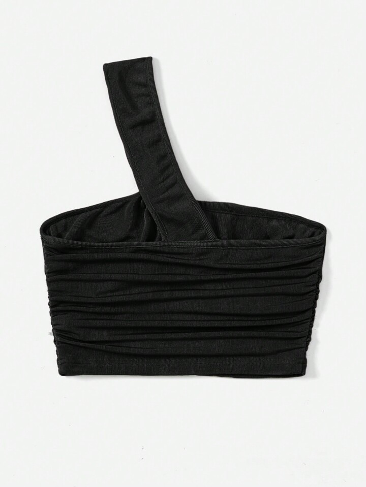 SHEIN EZwear Top Cropped Plissado De Um Ombro Para Mulheres | SHEIN