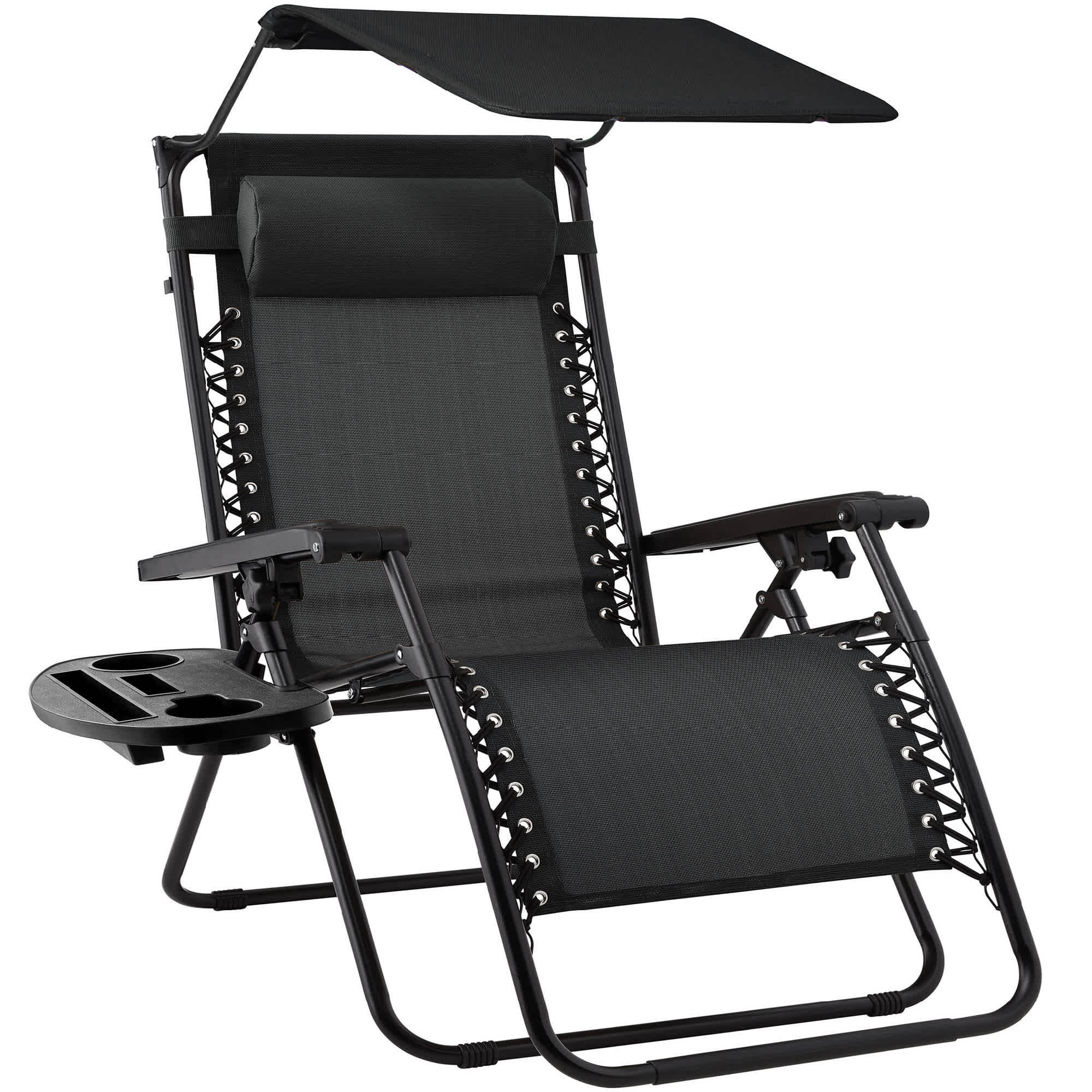 Best Choice Products Folding Zero Gravity Recliner Patio Lounge Chair w/ Canopy Shade Headrest Tray - Black | SKY2336 | Lowe's