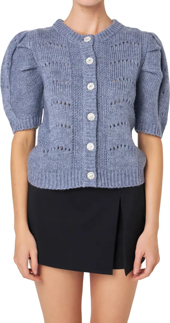 Pointelle Puff Sleeve Cardigan | Nordstrom