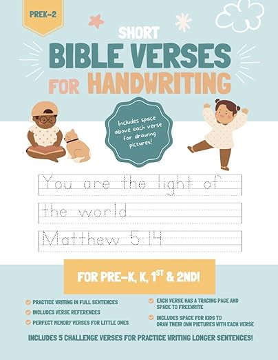 Handwriting Practice Book for Kids (Short Bible Verses): Penmanship and Writing Workbook for Pre-... | Amazon (US)