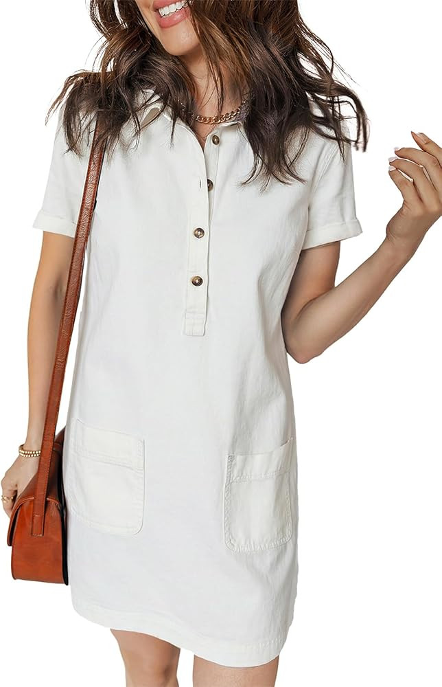 Sidefeel Denim Dress for Women Causal Short Sleeve Collared Button Down Jean Dress Trendy A Line ... | Amazon (US)