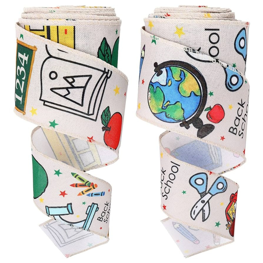 Whaline 2 Rolls 20 Yards Back to School Wired Edge Ribbon School Themed Fabric Decorative Craft R... | Amazon (US)