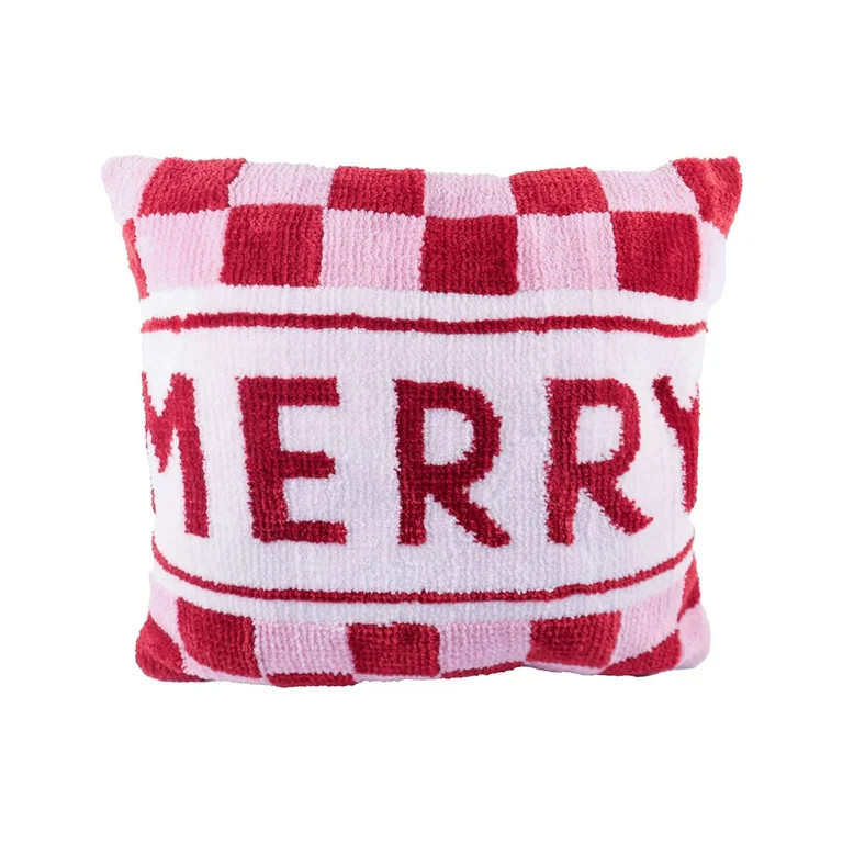 Pile Look Merry Words Christmas Square Pillow,Width is 18inch,Height is 18inch,by Holiday Time | Walmart (US)