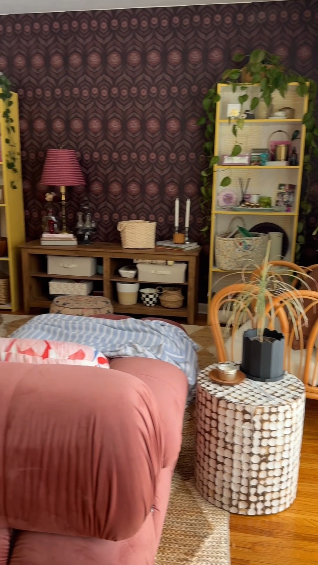 Wallpaper is one of my favorite ways to transform a space!  Look at how stunning this Charlotte-Plum wallpaper from @artscape_design_studio is in our living room!  I feel like we are in a totally different space now & like this was made to be in our living room!  The rich plum with the brighter pink looks so good here!  I love it with all the other colors in my living room.  This wall felt so boring before & now it’s such a statement!

This is the peel & stick option.  My mom & I did it together in a few hours.  The pattern is so beautiful & was easy to match up.  I’m truly obsessed!  #ad #artscapewallpaper