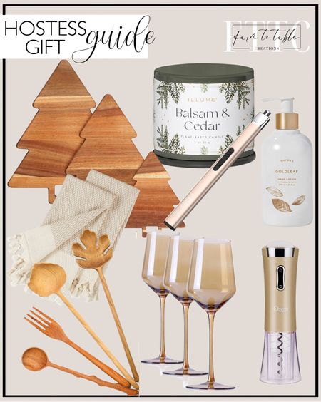 Hostess Gift Guide. Follow @farmtotablecreations on Instagram for more inspiration. 3 Pieces Christmas Kitchen Cutting Board Set with Handles Organic Acacia Kitchen Accessories Chopping Board Christmas Tree Shaped Charcuterie Board for Vegetables Fruit Salad Holder, 3 Sizes. Amber Wine Glasses- Colored Wine Glasses Set Of 6 - Crystal Colorful Wine Glasses With Long Stem and Thin Rim,White Wine glasses,Perfect Colored Wine Stemware for Wine Lover. LA JOLIE MUSE Scented Candle, Grapefruit Leaves Scented Candle, Natural Soy Candle for Home Scented, 50 Hours Long Burning Time. sea me at home Kitchen Hand Towels with Boho Design, Set of 2, Dish Towels for Kitchen, 100% Cotton Turkish Hand Towels. 4 Wooden Spoons and Forks Set, Hostess Gifts for Women, Wooden Serving Utensils, Cooking Gifts for Women, Fall Gifts,Christmas Gifts for Mom,White Elephant Gifts for Adults, New Year Gifts. Thymes Hand Lotion Gold Pump. Ozeri Nouveaux Electric Wine Opener with Removable Free Foil Cutter. REIDEA Electric Lighter R1 Flat Candle Lighter, Windproof Flameless USB Rechargeable Arc Lighter with Safe Button and Power Indicator for Candle, BBQ and Fireworks, Champagne Gold. ILLUME Noble Holiday Collection Balsam & Cedar Vanity Tin Candle. Amazon Hostess Gifts. Gifts for Women. 

#LTKsalealert #LTKGiftGuide #LTKfindsunder50