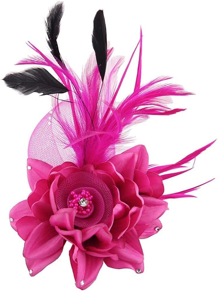Women's Fascinator Feather Tea Party Hat Hair Clip Pin Brooch Corsage Bridal Hairband Derby Hat C... | Amazon (US)