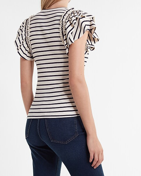 Striped Ruffle Sleeve Tee | Express