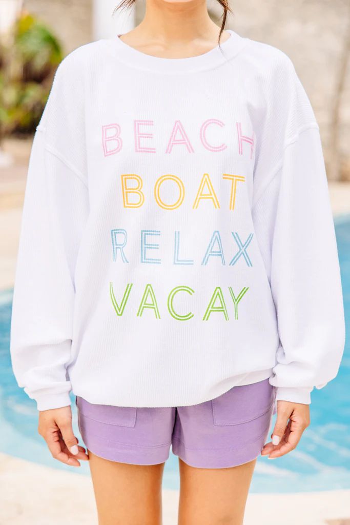 Beach Boat Relax White Corded Sweatshirt | The Mint Julep Boutique