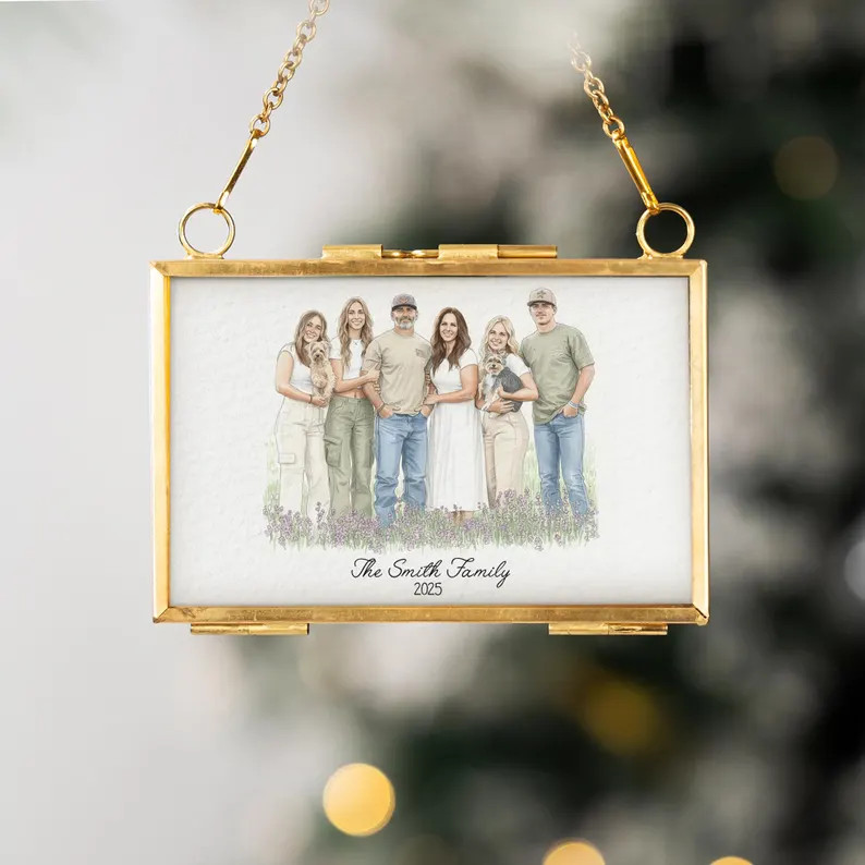 Personalized Family Picture Golden Frame Ornament, Custom Watercolor Portrait Gifts - Etsy | Etsy (US)
