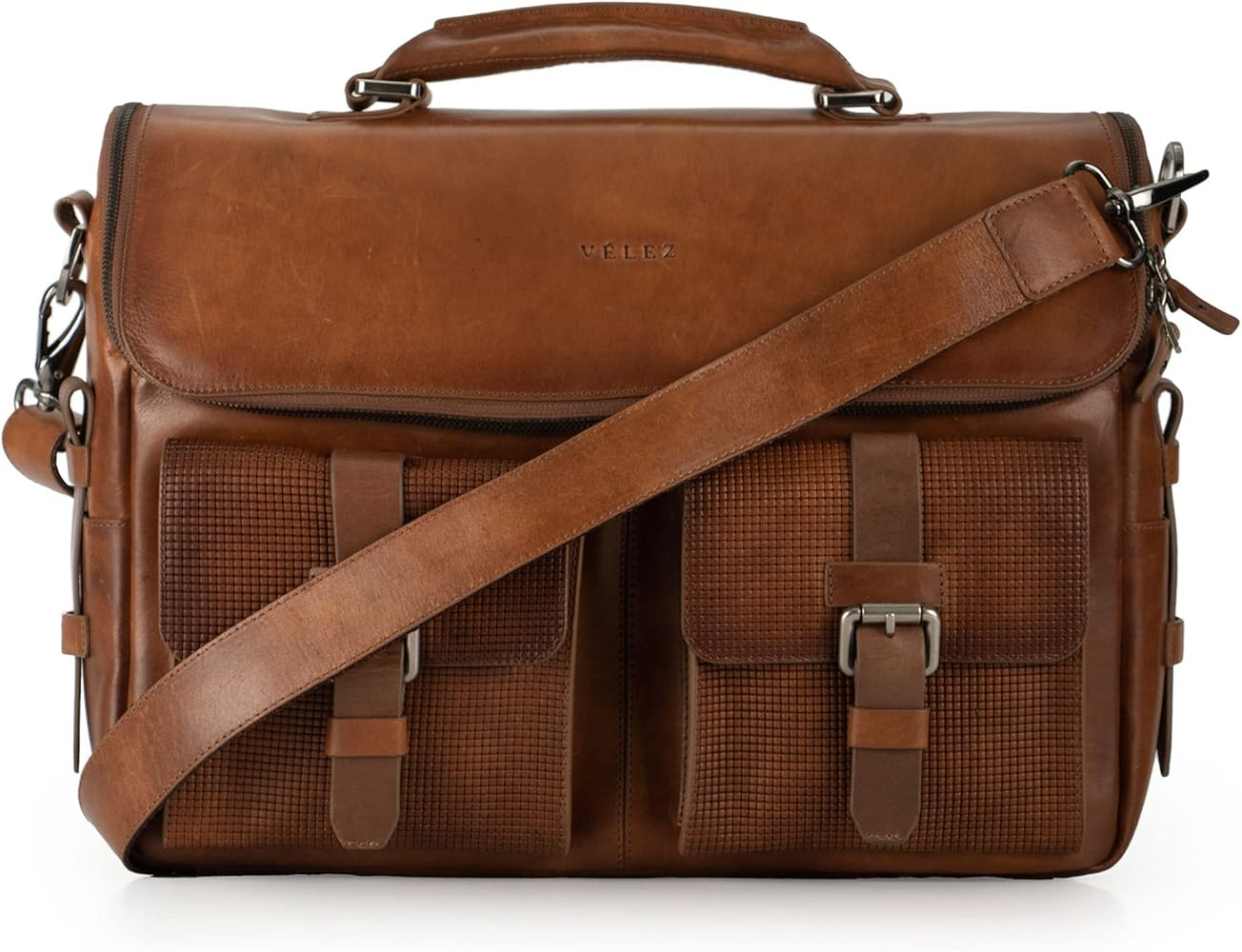 VELEZ Full Grain Leather Messenger Bag for Men - 15" Laptop Briefcase | Amazon (US)