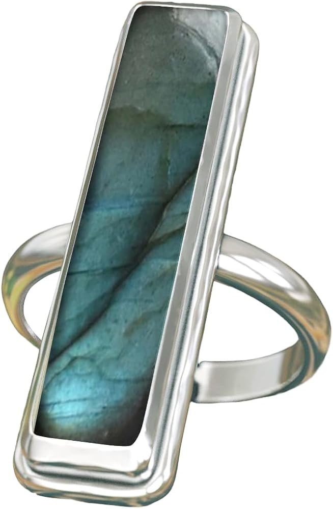 Angel Aura Quartz Ring Long Rectangle Bar Gemstone Ring 925 Sterling Silver Cute Delicate Ring Fo... | Amazon (US)