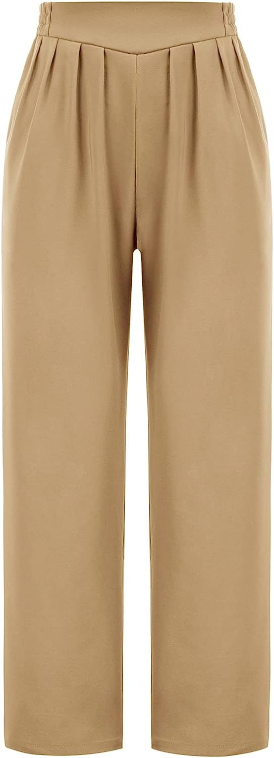 GRACE KARIN Women's Casual Work Cropped Pant Pocket High Waist Button Trouser Pants | Amazon (US)
